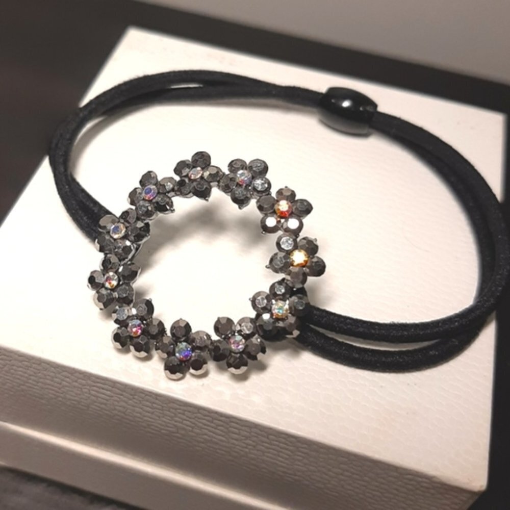 Jeweled Cluster Circle Stretch Bracelet or Hair Tie Elastic Band Flower